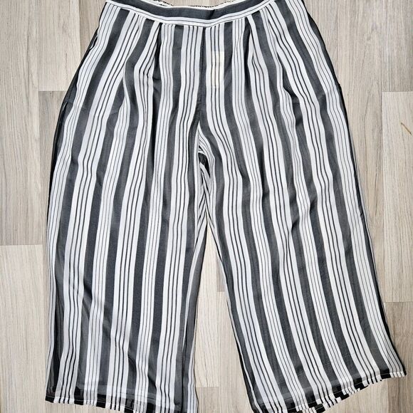 Zimmernann Anthropologie Womens Pants L Black Stripe Wide Leg Pull on Sheer Silk - Picture 2 of 14